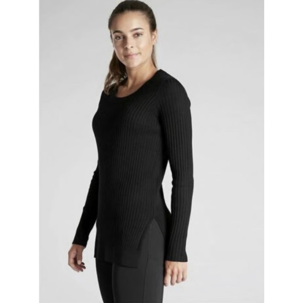 ATHLETA Lincoln Park Ribbed Long Sleeve Black Sweater Top Size Medium
